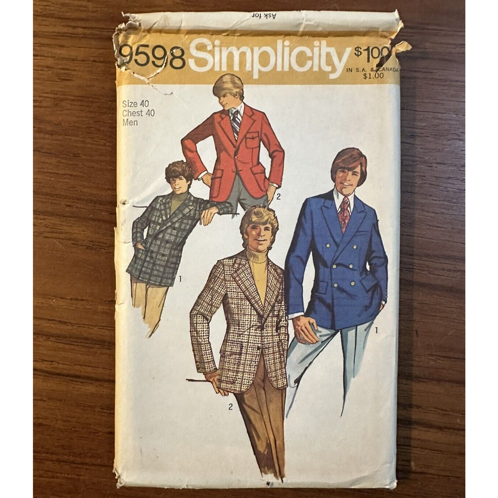 UNCUT Simplicity 9598 Mens Teen Boys Jackets Size 40 VTG 70s Pattern